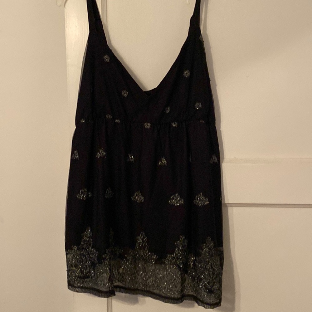 Black empire waist torrid blouse with silver detailing 0X